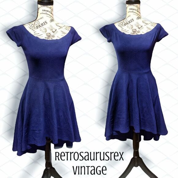 Windsor All The Rage Navy Blue High Low Skater Dress, Medium - Picture 1 of 9